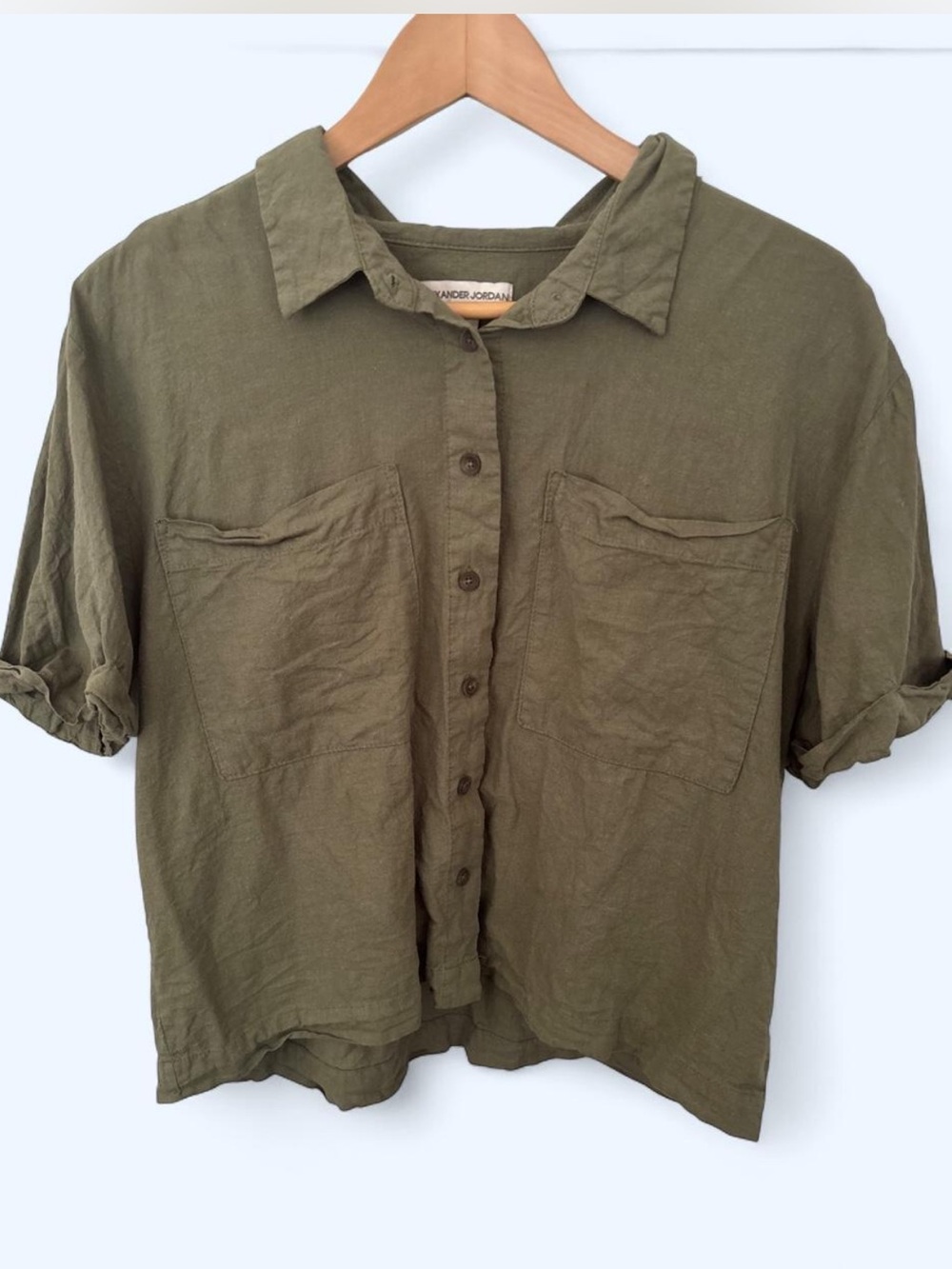 Relaxed Olive Button-Down Linen Blend Shirt